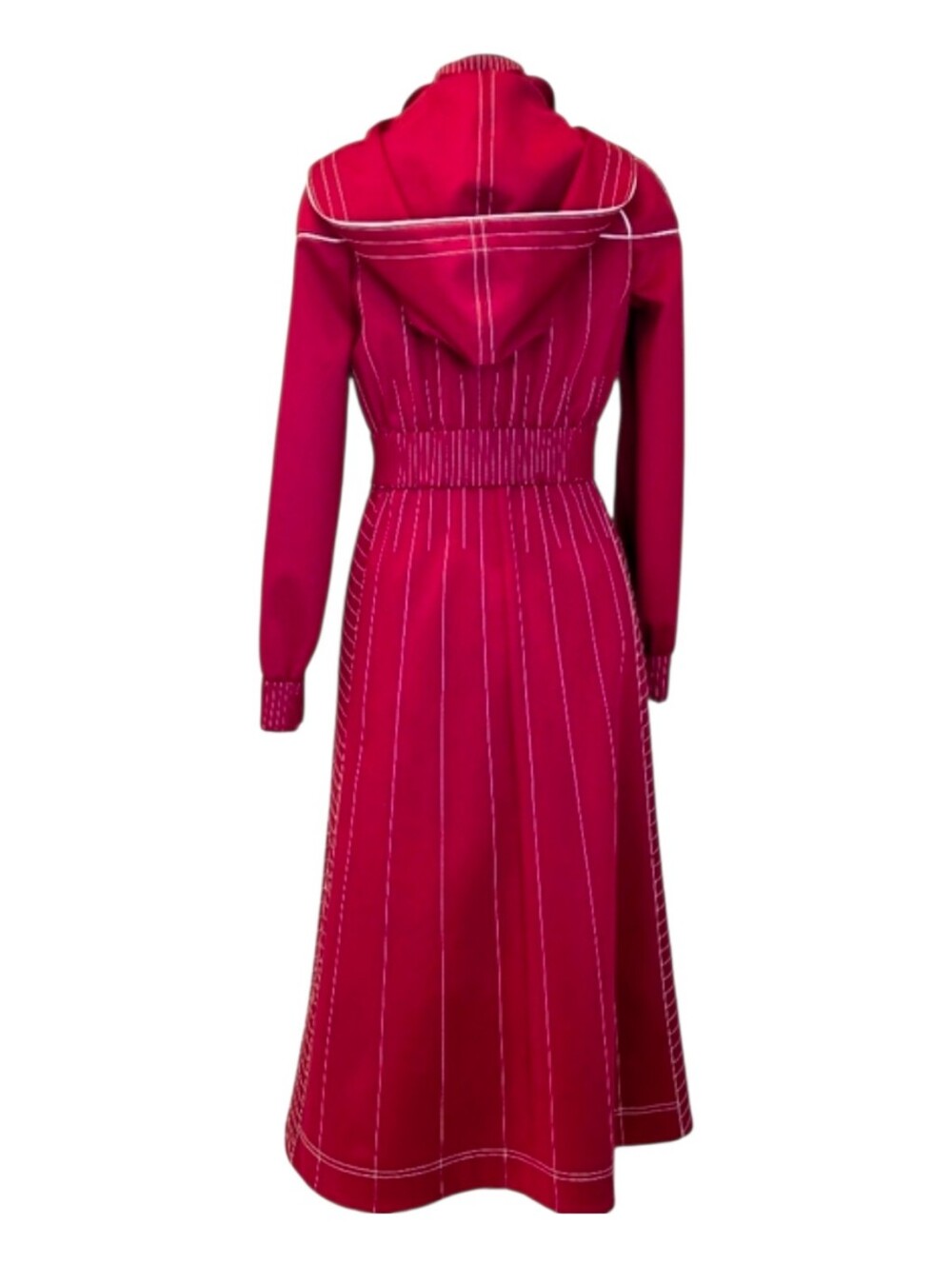 Valentino Red With White Stitching Jersey Hooded Midi Dress, Size 4, NWT - Picture 9 of 15